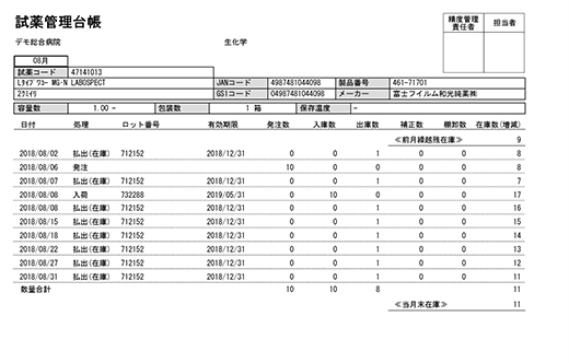 試薬管理台帳